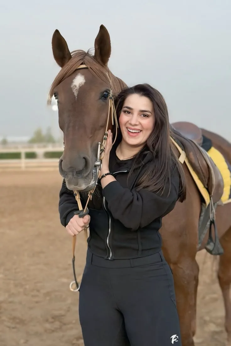 Create a highly photorealistic outdoor equestrian portrait matching the reference image.
