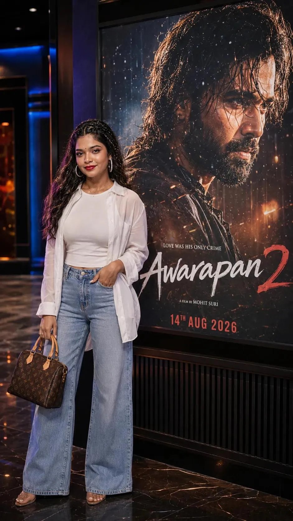 Cinematic Woman in Cinema Lobby