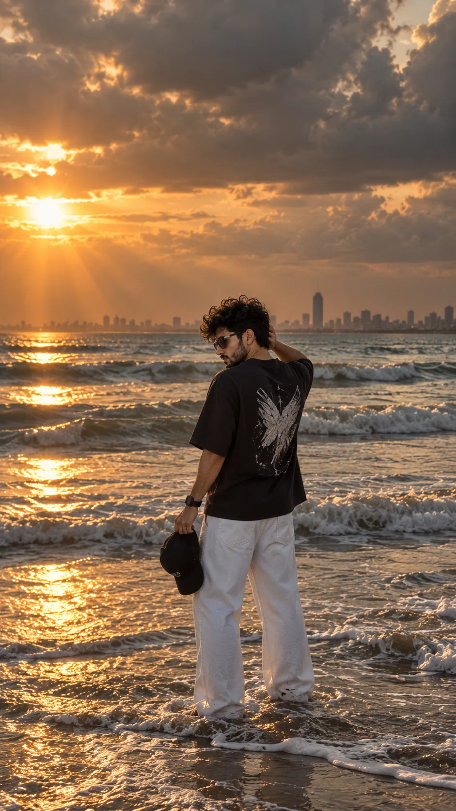 Ultra-Photorealistic Cinematic Beach Prompt (9:16 Fullscreen): Create an ultra-photorealistic cinematic vertical 9:16 beach photograph