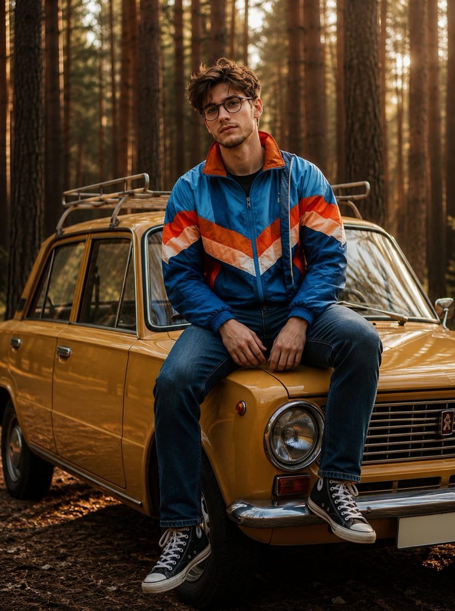 Gpt image 2.0 on chatGPT Prompt:⬇️ Ultra-realistic cinematic outdoor portrait of a confident young man sitting on the hood of a vintage