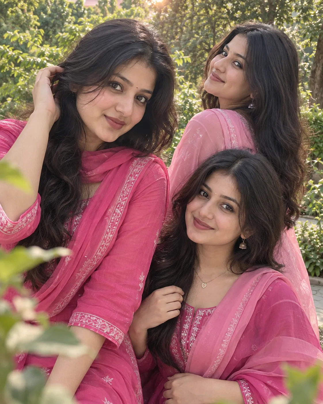 πΈ Exact Image Generation Prompt > Create an ultra-realistic candid outdoor portrait of three young adult South Asian women, closely
