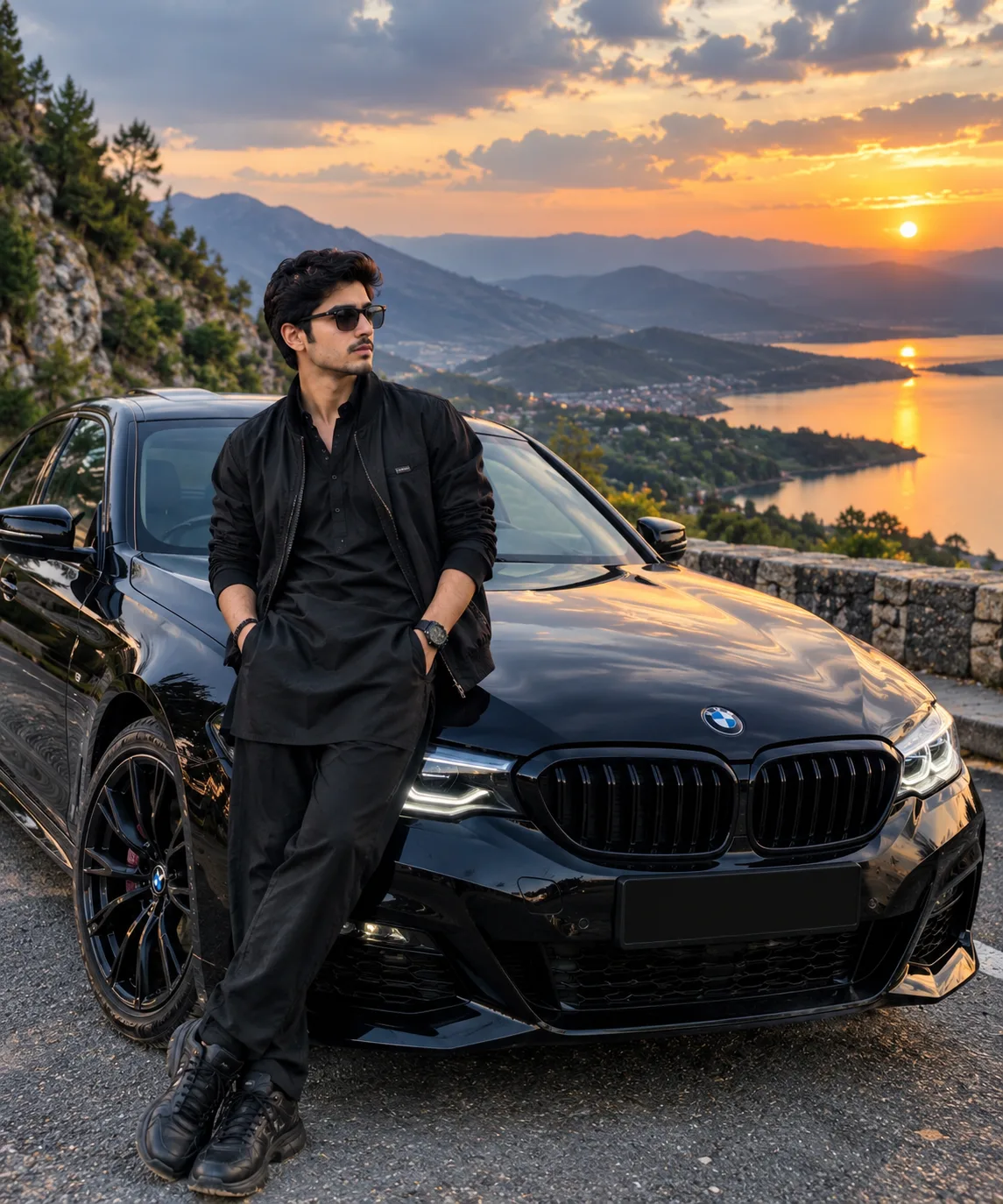 > Create an **ultra-realistic cinematic 15-second vertical 9:16 video** featuring a stylish young South Asian man dressed completely in