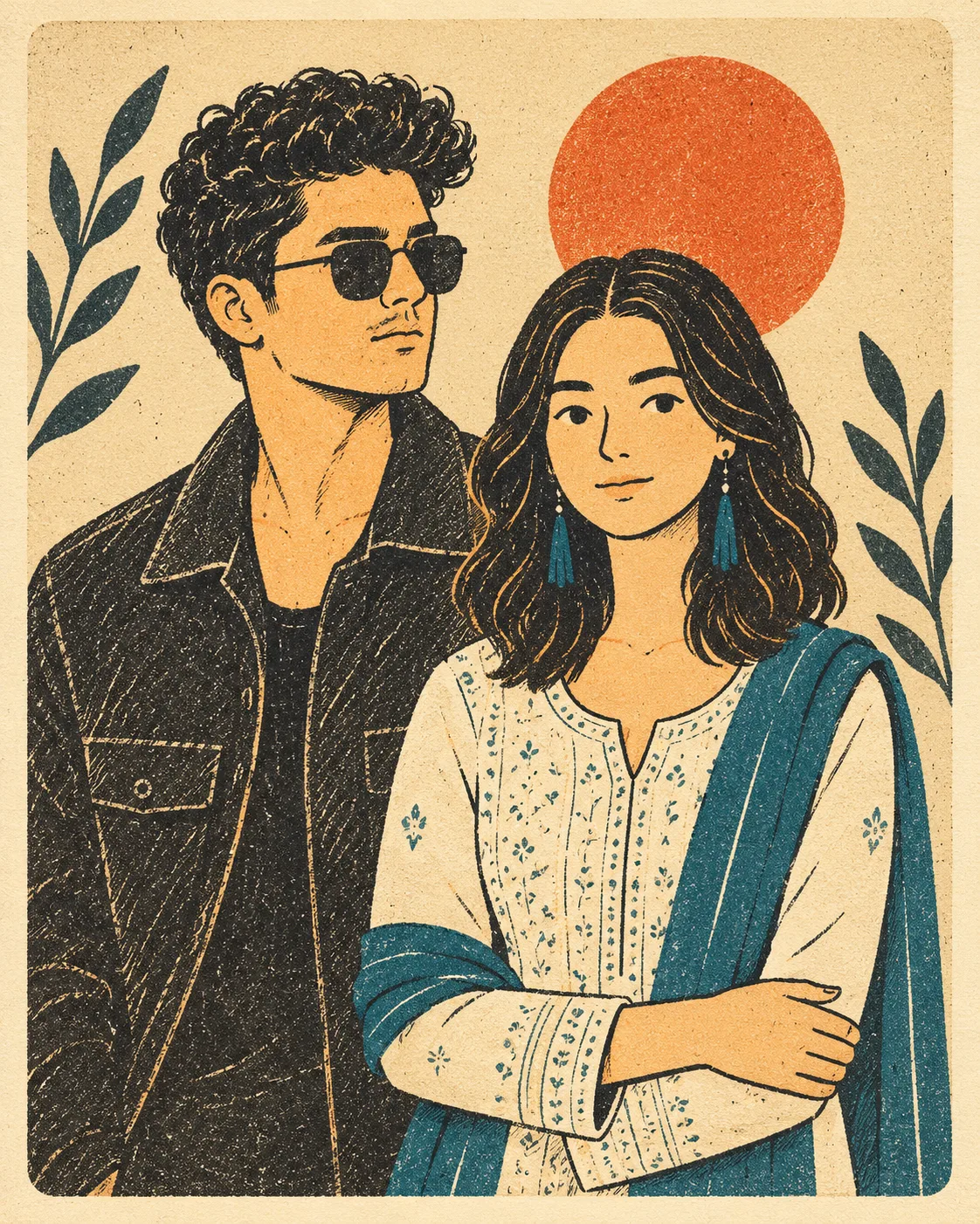 Create a flat poster in the style of a modern risograph using the attached photo as the reference.