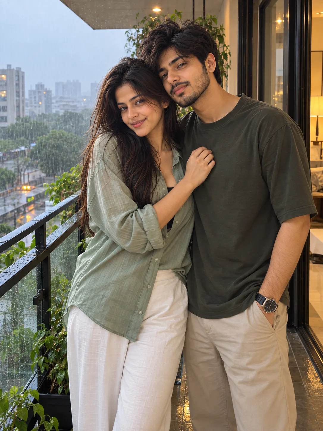 Monsoon Balcony Couple Portrait