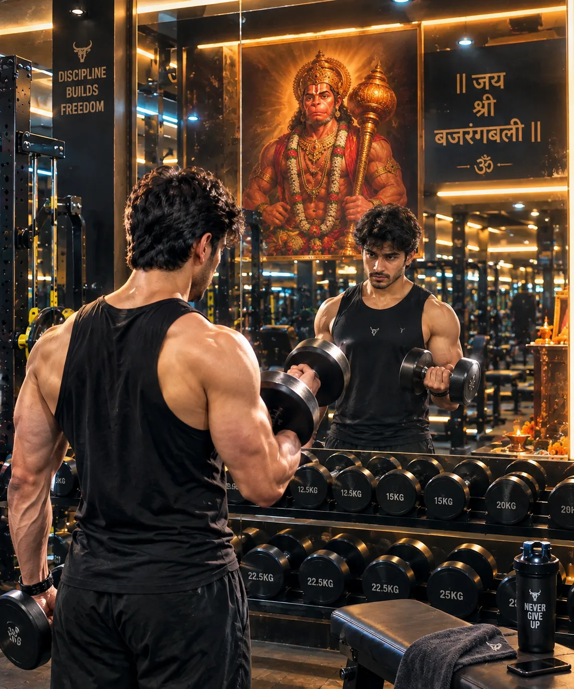 Using my uploaded photo as the only identity reference, create an ultra-realistic, professional 4K cinematic photograph of me working out