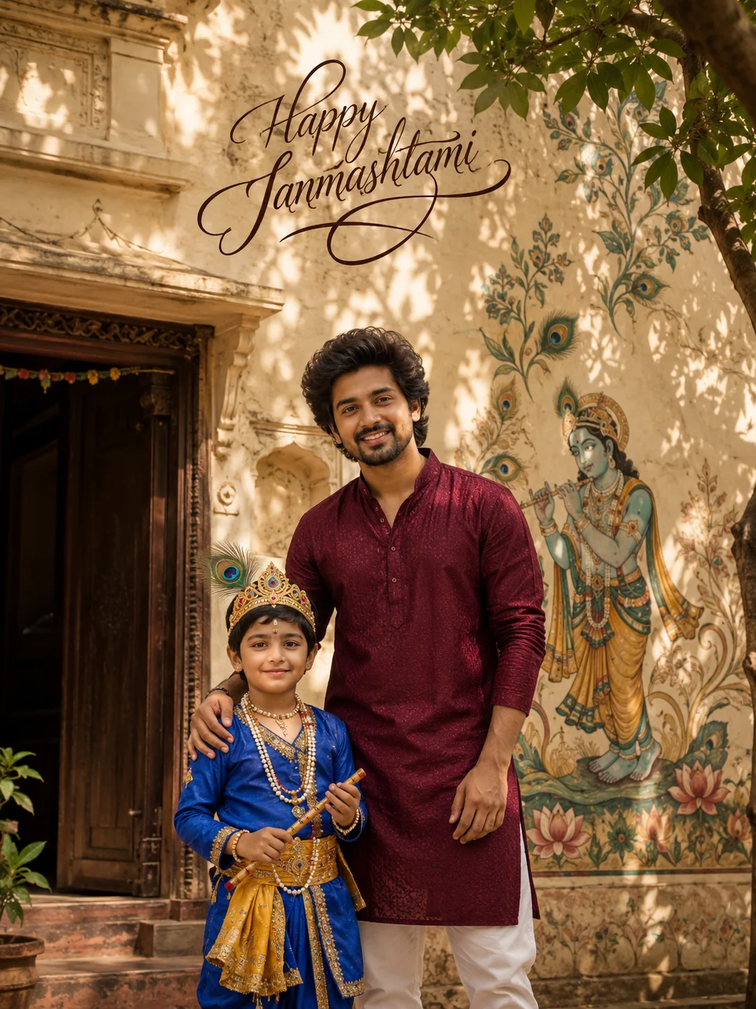 Create an ultra-realistic professional Indian festival photograph in a 3:4 vertical composition, captured with a modern full-frame camera