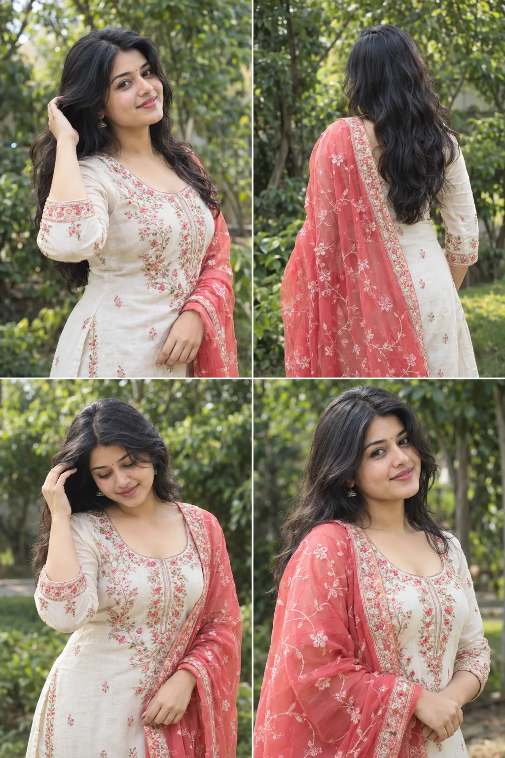 📸 Exact Image Generation Prompt > Create an ultra-realistic 2×2 four-panel portrait collage of a young adult South Asian woman, closely