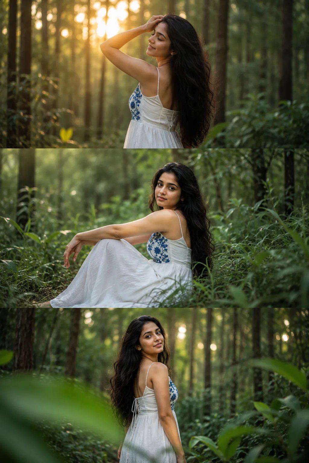 @aipromptsgenz Fictional young Indian woman, uploaded soft wheatish skin, long dark wavy hair flowing freely.