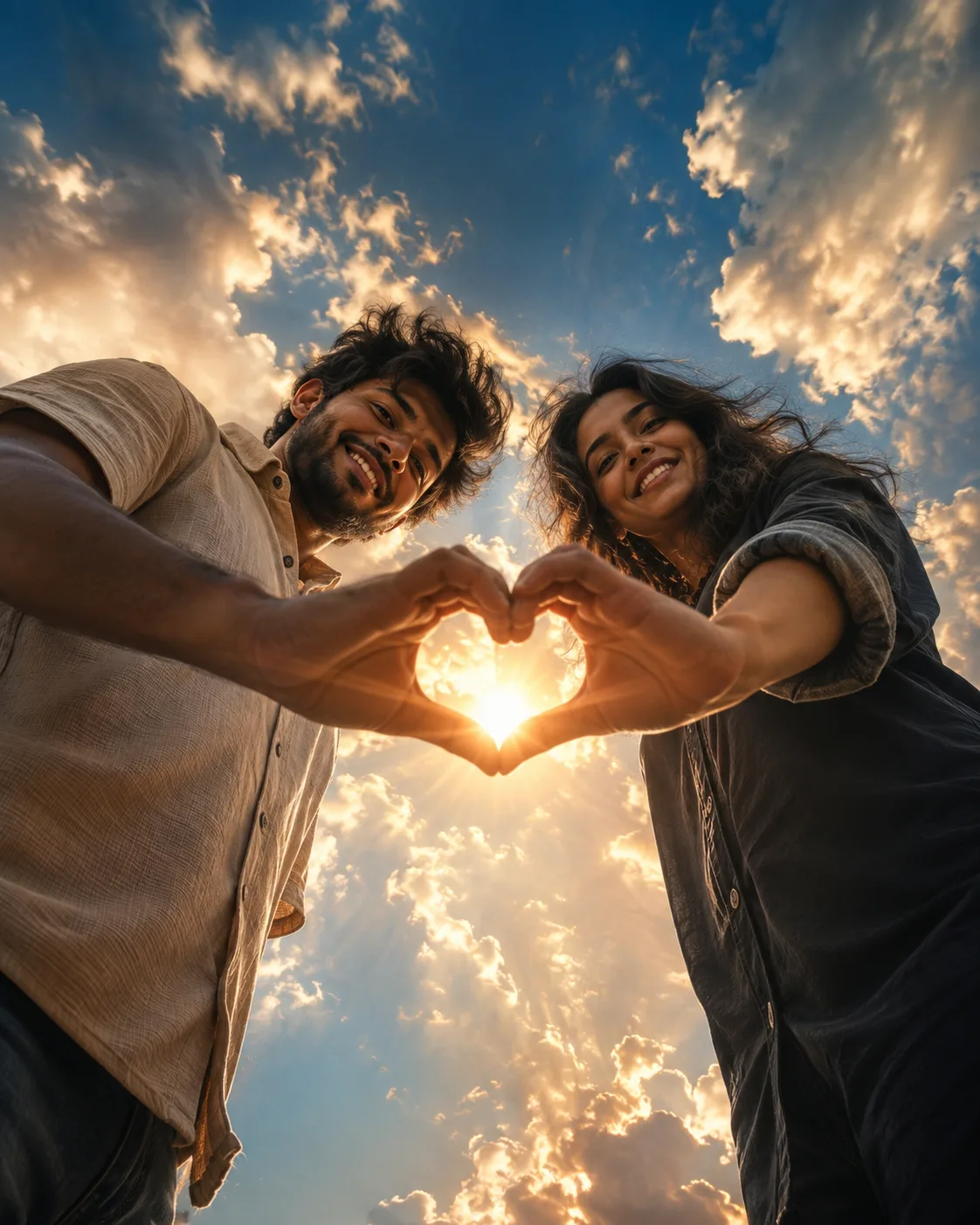 Romantic Sky Heart Couple Portrait