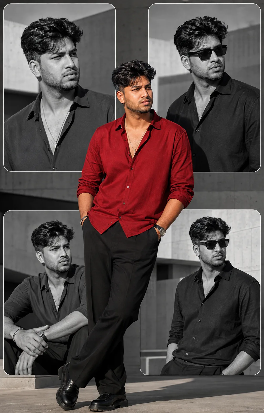 Red Shirt Editorial Photo Collage