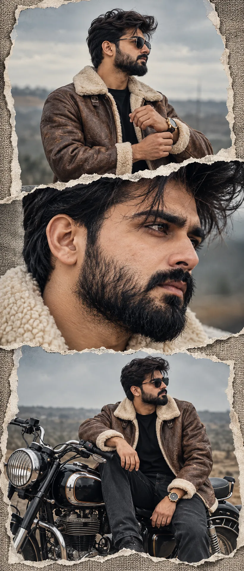{ "category": "graphic_design", "category_reasoning": "Image is a multi-panel photo collage utilizing torn paper composite techniques.",