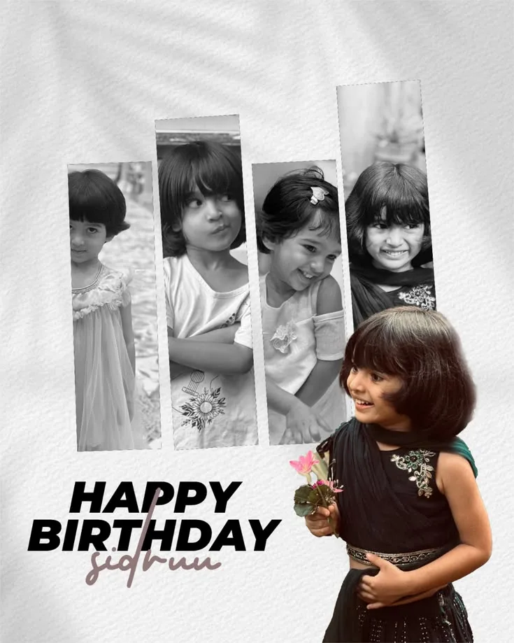A high-resolution creative graphic birthday poster in vertical 3:4 aspect ratio set against a subtly creased white textured paper