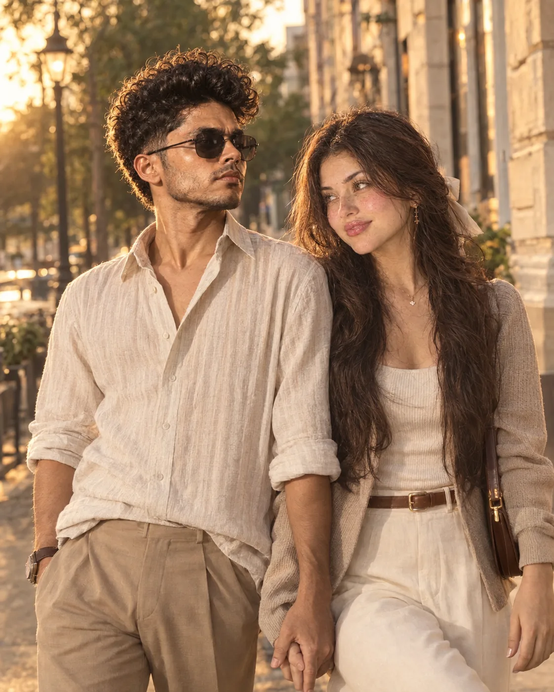 Create a premium, ultra-realistic lifestyle portrait of the uploaded couple, preserving each person’s individual facial identity, skin