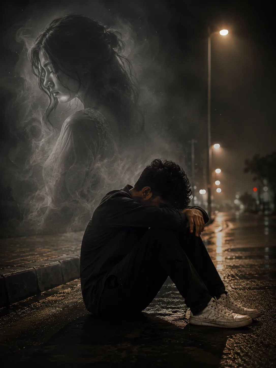 Create an ultra-realistic cinematic emotional photograph representing one-sided love and an unforgettable memory.