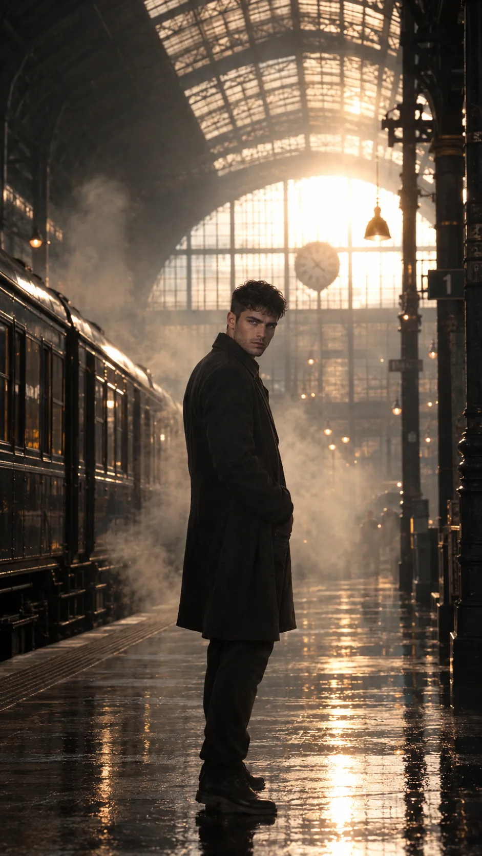Use the uploaded photo of me as the exact person reference and place me naturally into the railway station scene shown in the reference