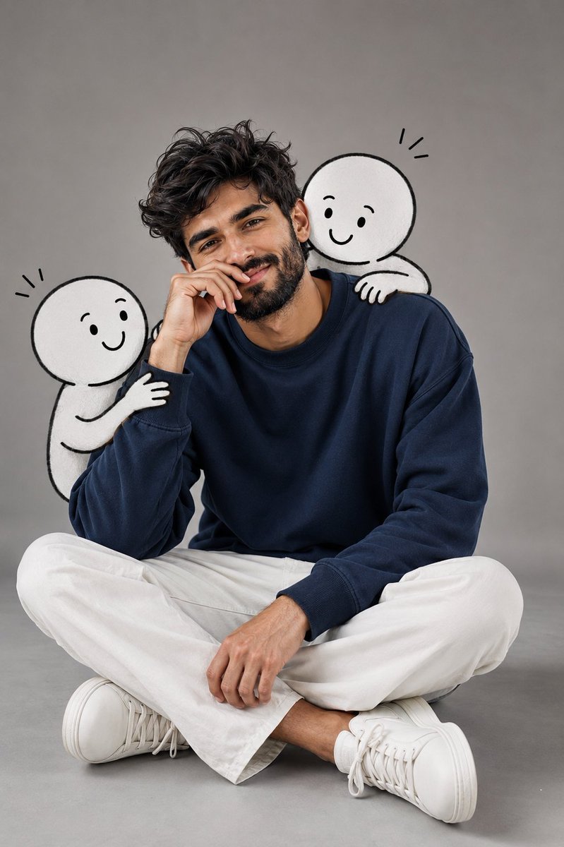 Gpt 2 image on @ChatGPT Prompt: Ultra-realistic lifestyle portrait of a handsome young man sitting comfortably on the floor in a relaxed
