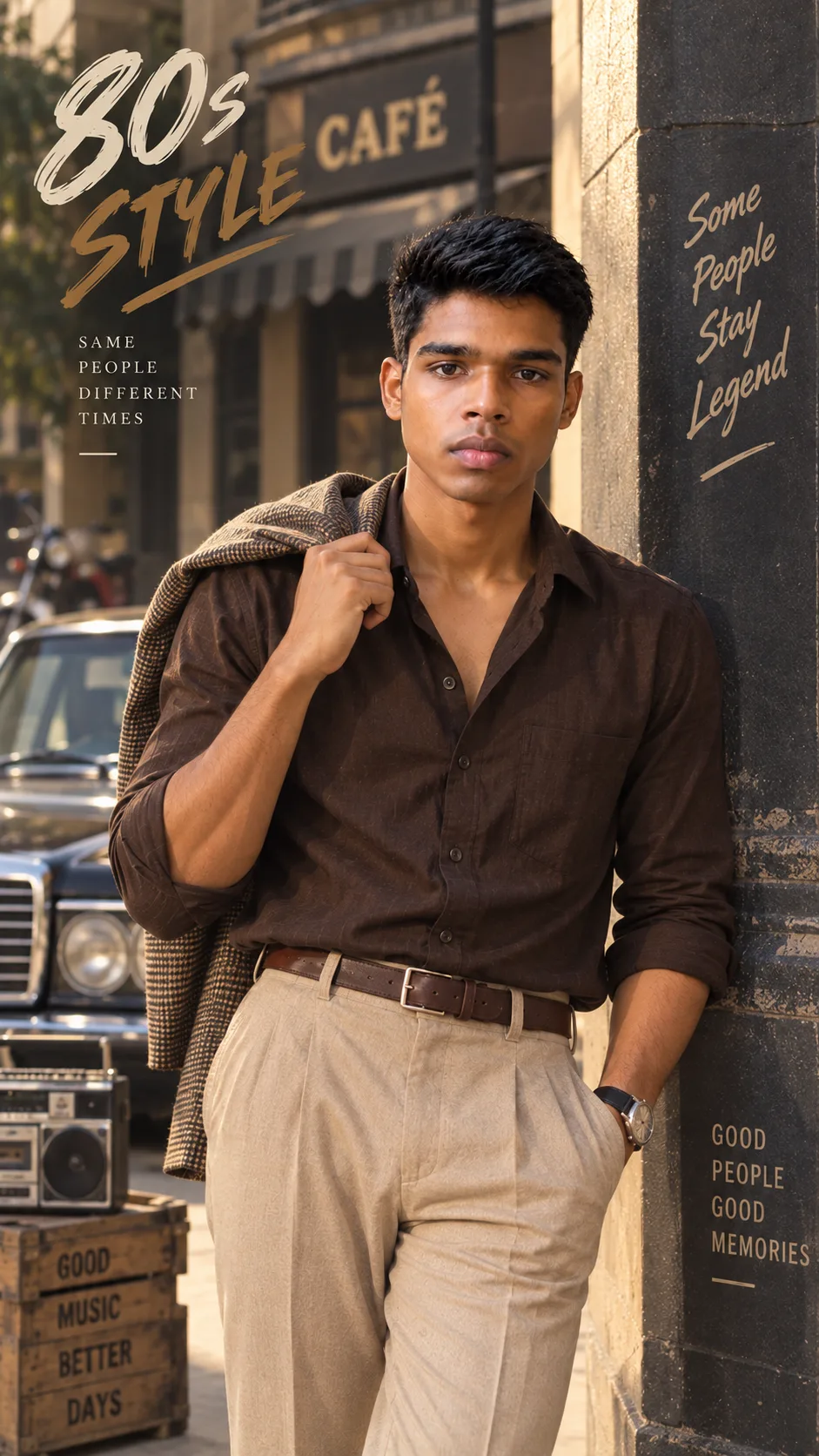 Create a highly realistic cinematic full-body portrait of the same young South Asian man from the reference image.