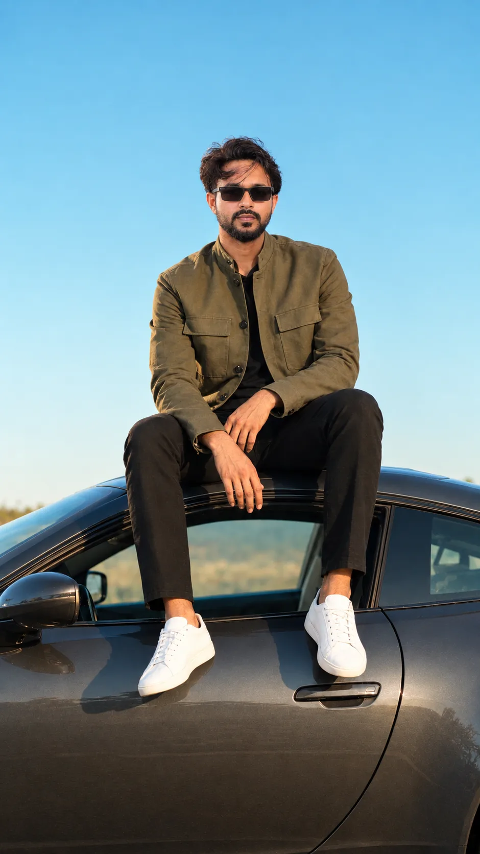 Create a highly realistic, photorealistic cinematic vertical 9:16 full-body fashion photograph closely matching the reference image.