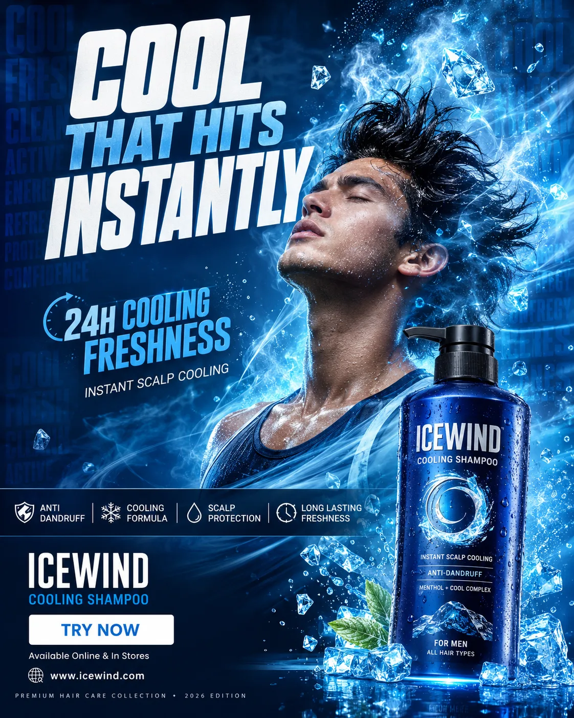 FORMAT: 4:5 vertical hyper-commercial shampoo campaign poster, ultra-high resolution (8K), global billboard and social media advertising