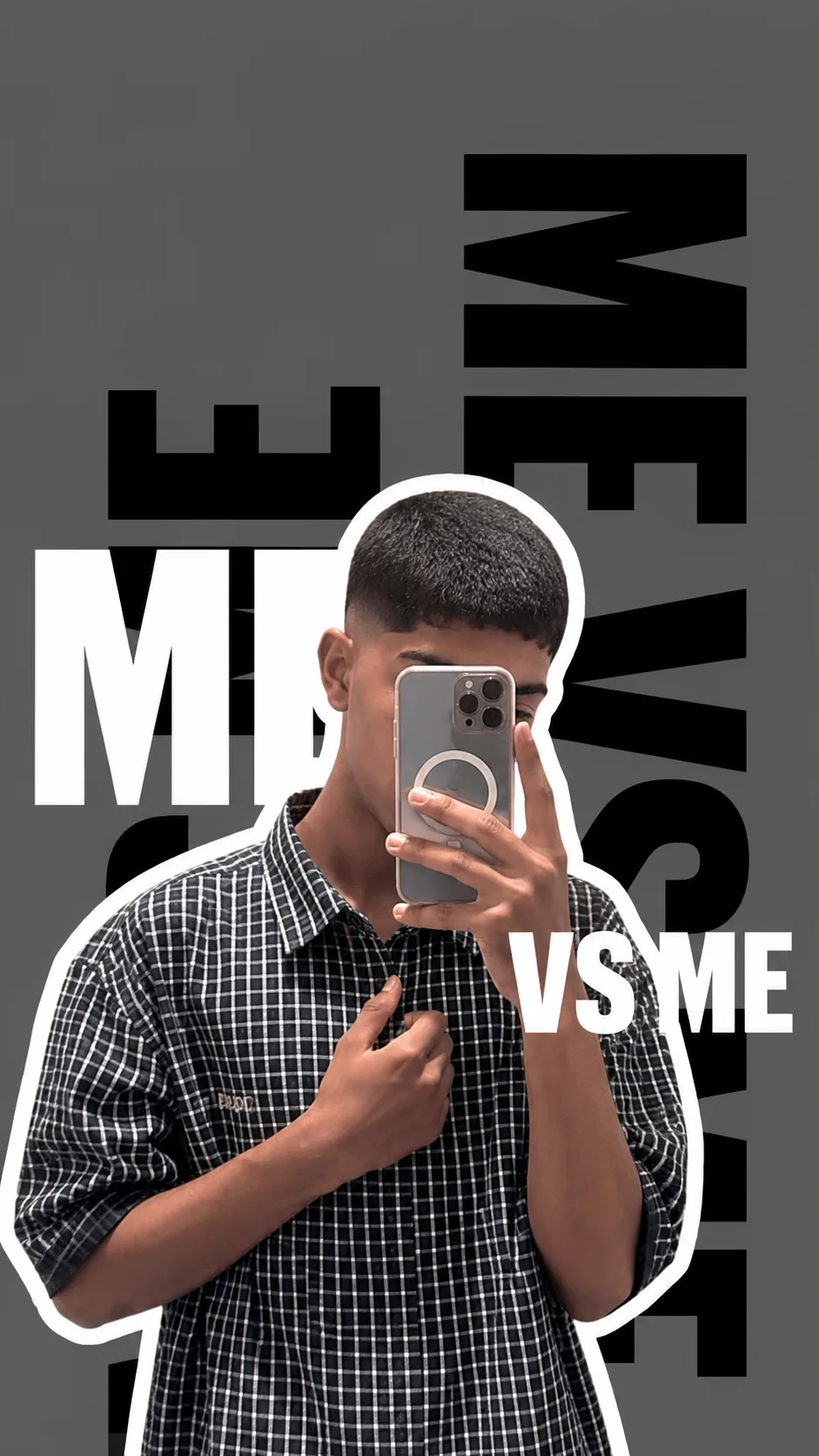 Create a vertical 9:16 Instagram/Pinterest-style boys profile-picture poster based on a realistic mirror selfie.