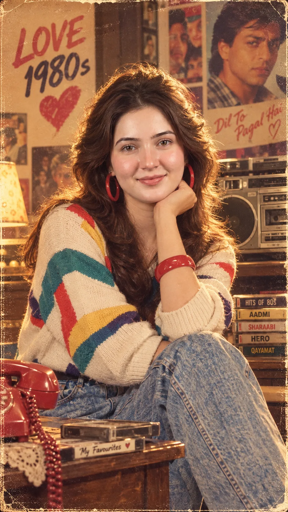 Keep face 100% same and Transform the uploaded photo(s) into an authentic 1980s version while keeping every person’s face, identity, facial