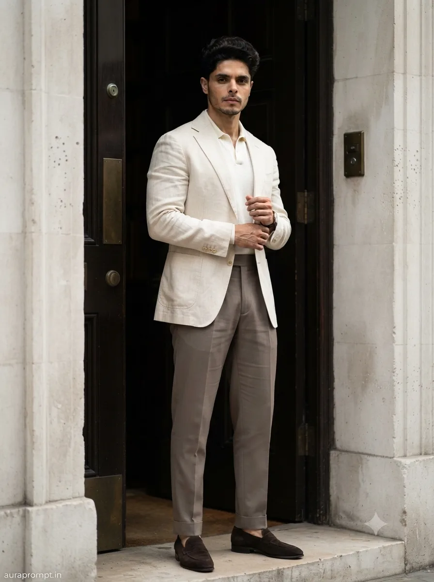 Use the uploaded reference photo as the only facial identity reference for this luxury men photoshoot prompt.
