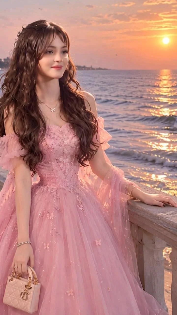 Prompt: Create a highly photorealistic romantic seaside portrait matching the reference image.