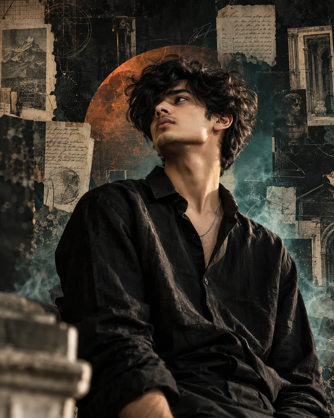 Ultra realistic luxury editorial fashion wallpaper, masterpiece quality, cinematic half body portrait of an exceptionally handsome young