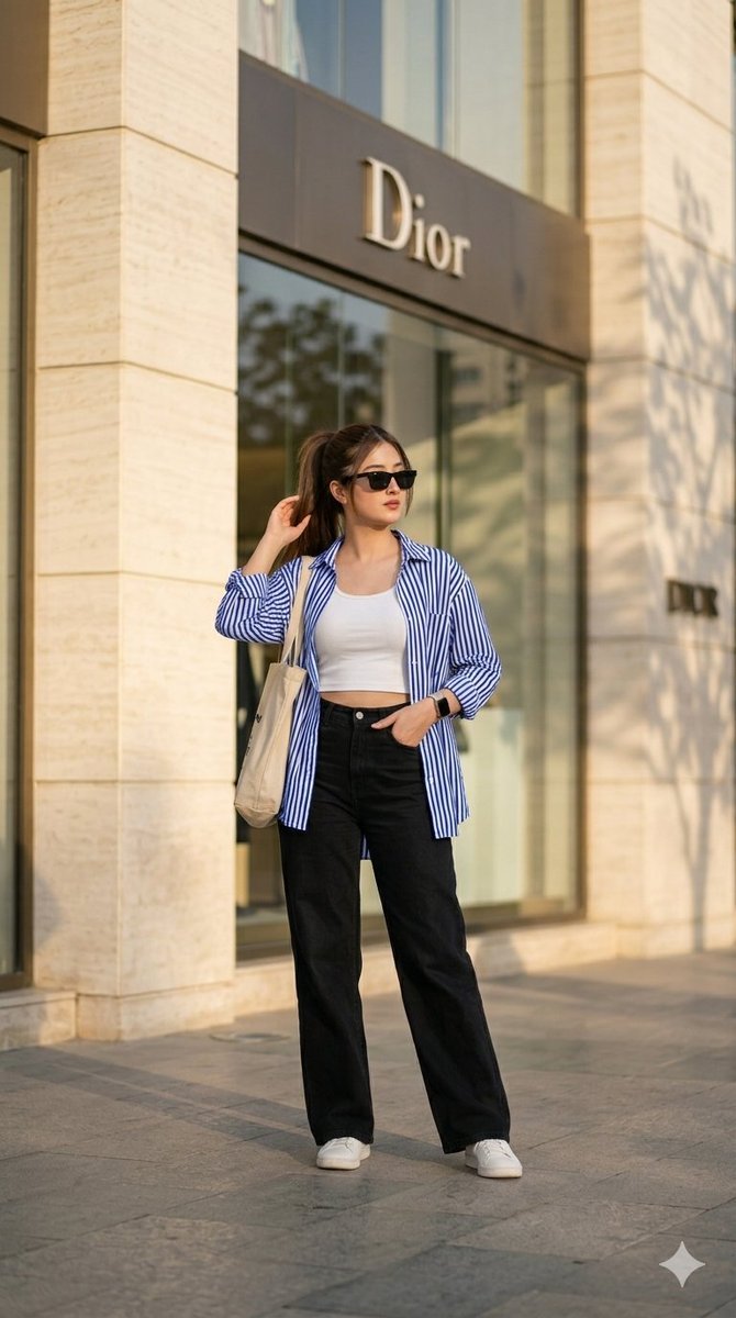 Image Using On Gamini Nano Banana Pro Prompt💬 street fashion photography of a stylish young woman standing outside a modern luxury