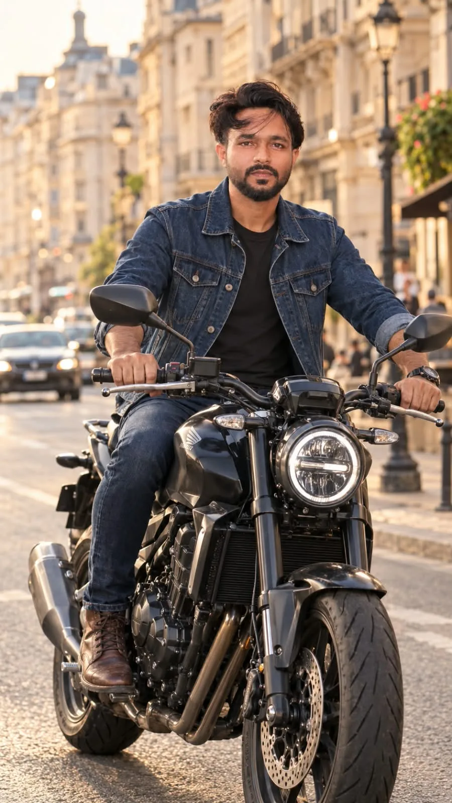 Copy-Paste Prompt Create an ultra-photorealistic cinematic vertical 9:16 full-body motorcycle fashion photograph, closely recreating the