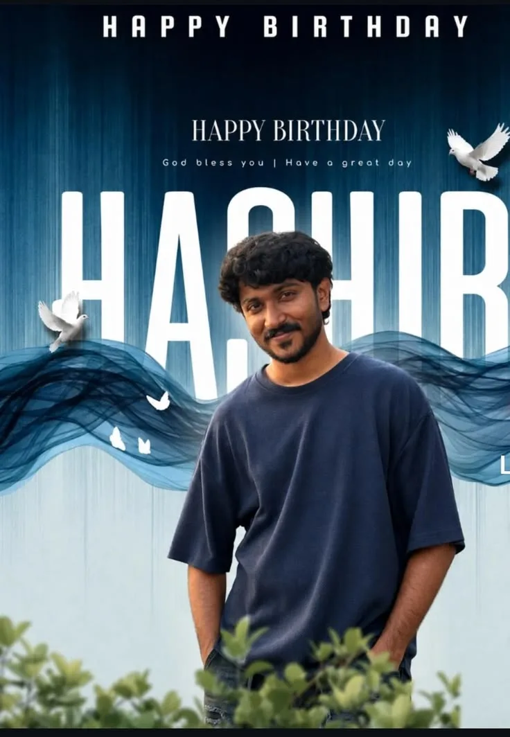 Birthday Poster of Young Indian Man with Typography and Doves