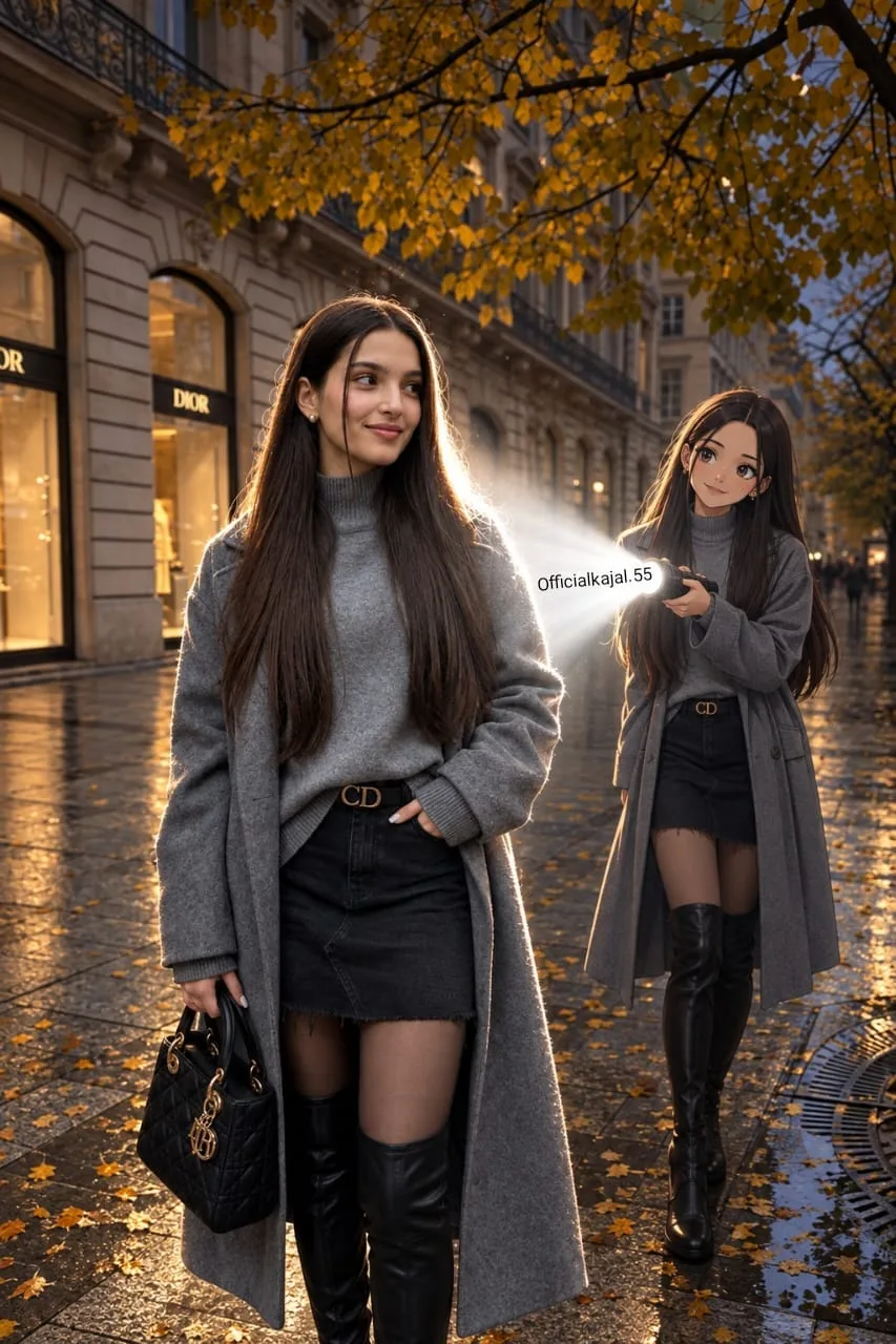 @Officialkajal.55 Transform the uploaded photo into a cinematic real-life and anime fusion scene.