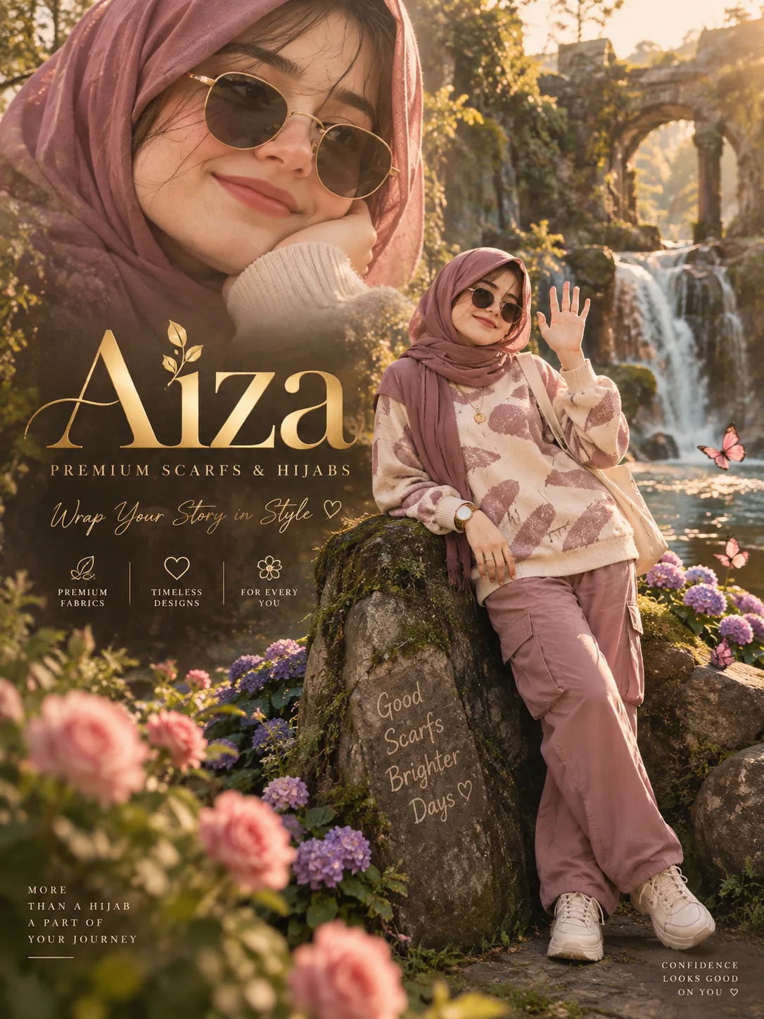 Create a 3:4 cinematic layered brand-poster using my uploaded photo as the only face/identity reference.