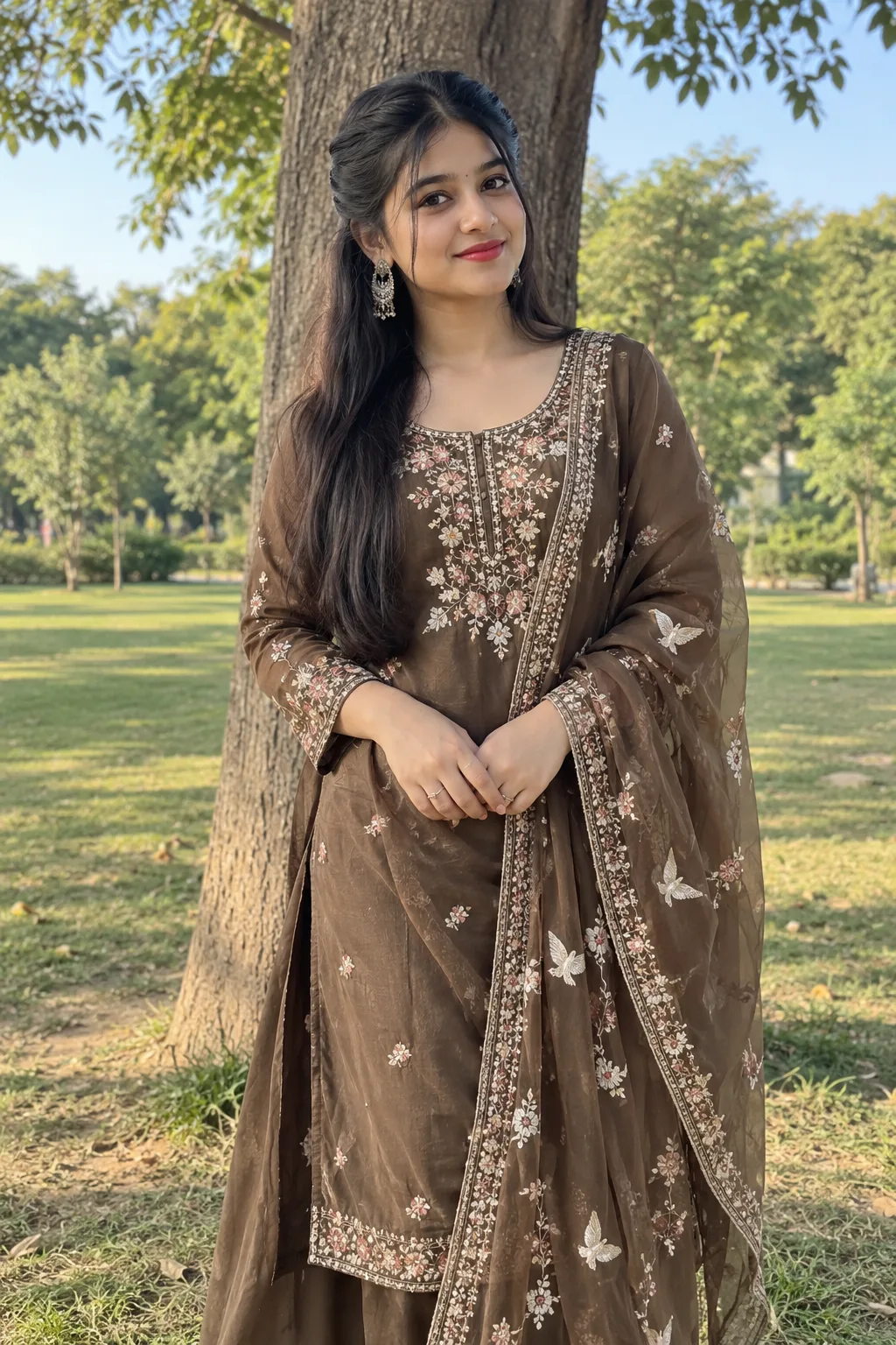 πΈ Exact Image Generation Prompt > Create an ultra-realistic cinematic outdoor portrait of a beautiful young South Asian woman, closely