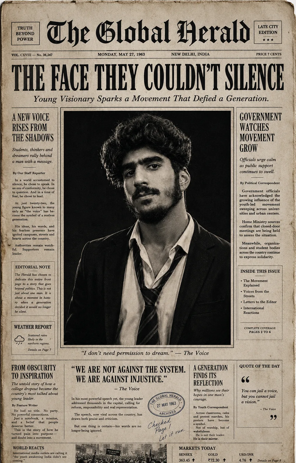 Create an ultra-realistic vintage newspaper front page using the uploaded reference image as the only and exact identity reference.