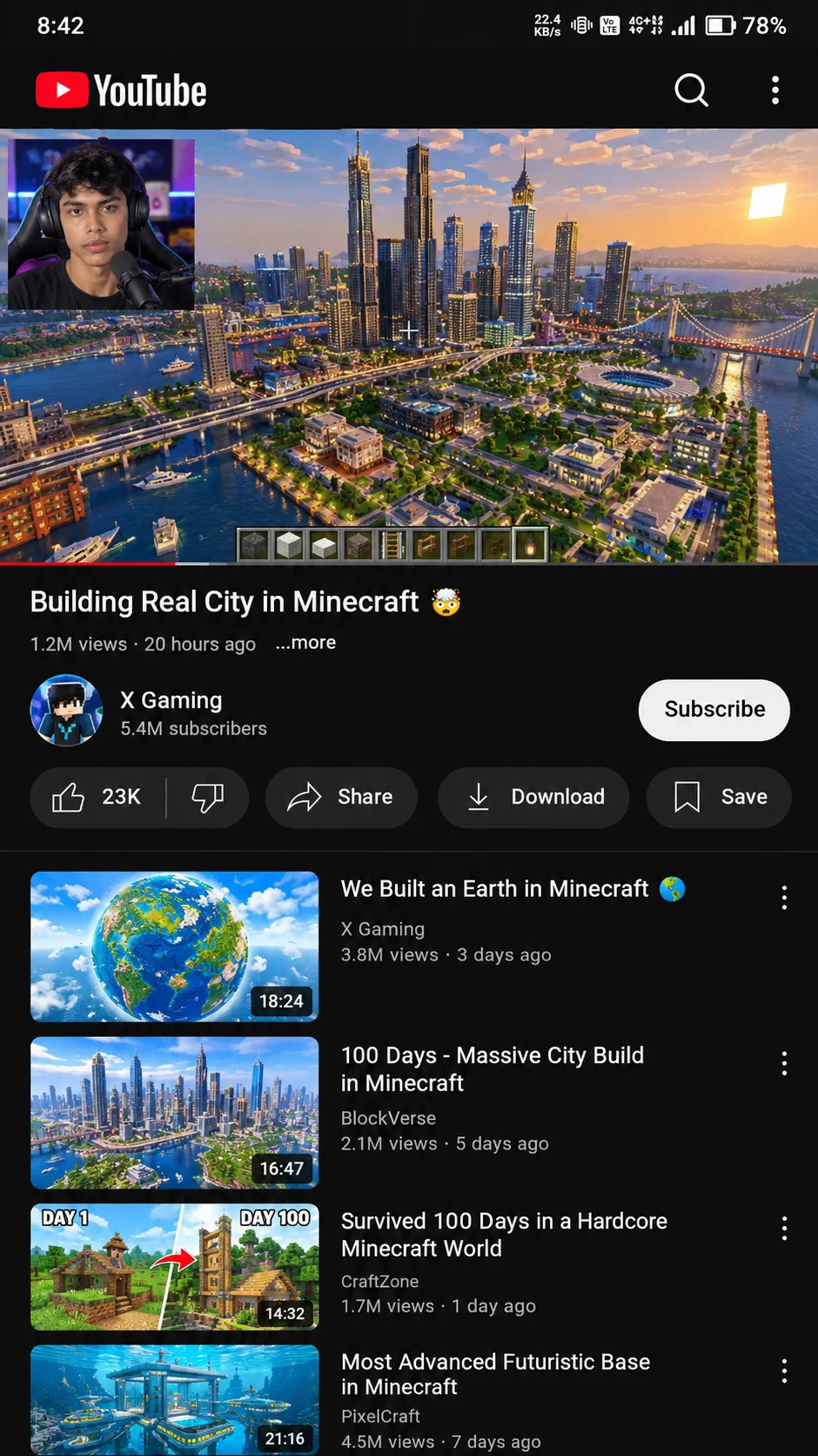 Create an ultra-realistic, photorealistic 9:16 vertical smartphone screenshot of the YouTube mobile app opened in vertical format.