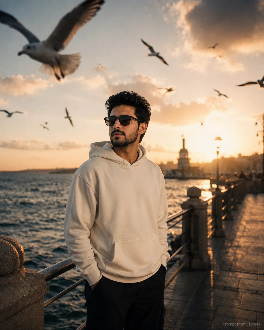 { "guide": { "title": "Seaside Cinematic Portrait Guide", "subtitle": "Viral Moody Sunset Portraits with Flying Seagulls", "description":