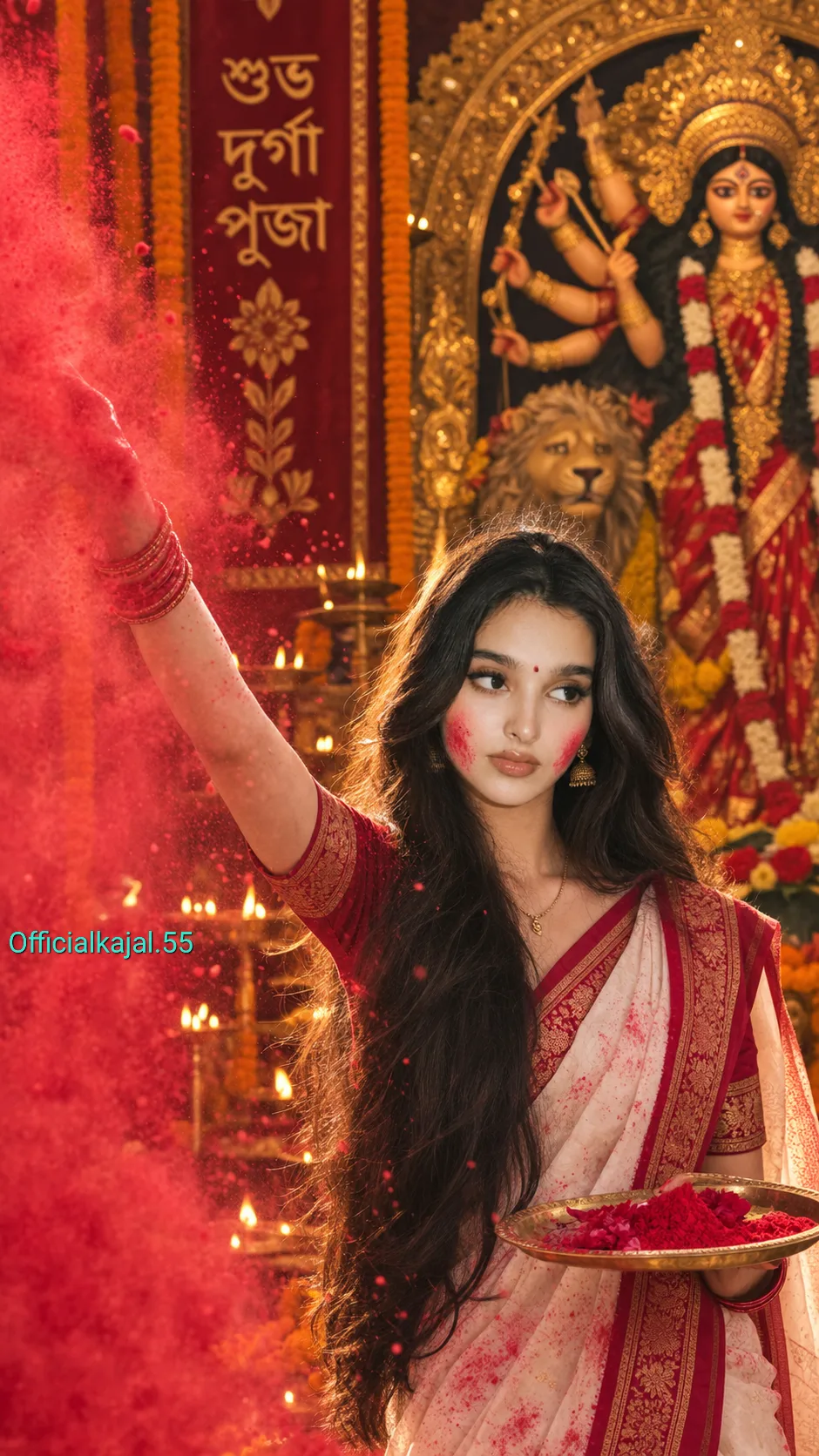 Durga Puja ChatGPT Prompt For Girls 🕉🌸 . . Prompt ⬇️ Create an ultra-realistic, cinematic Indian Durga Puja festival photograph in a