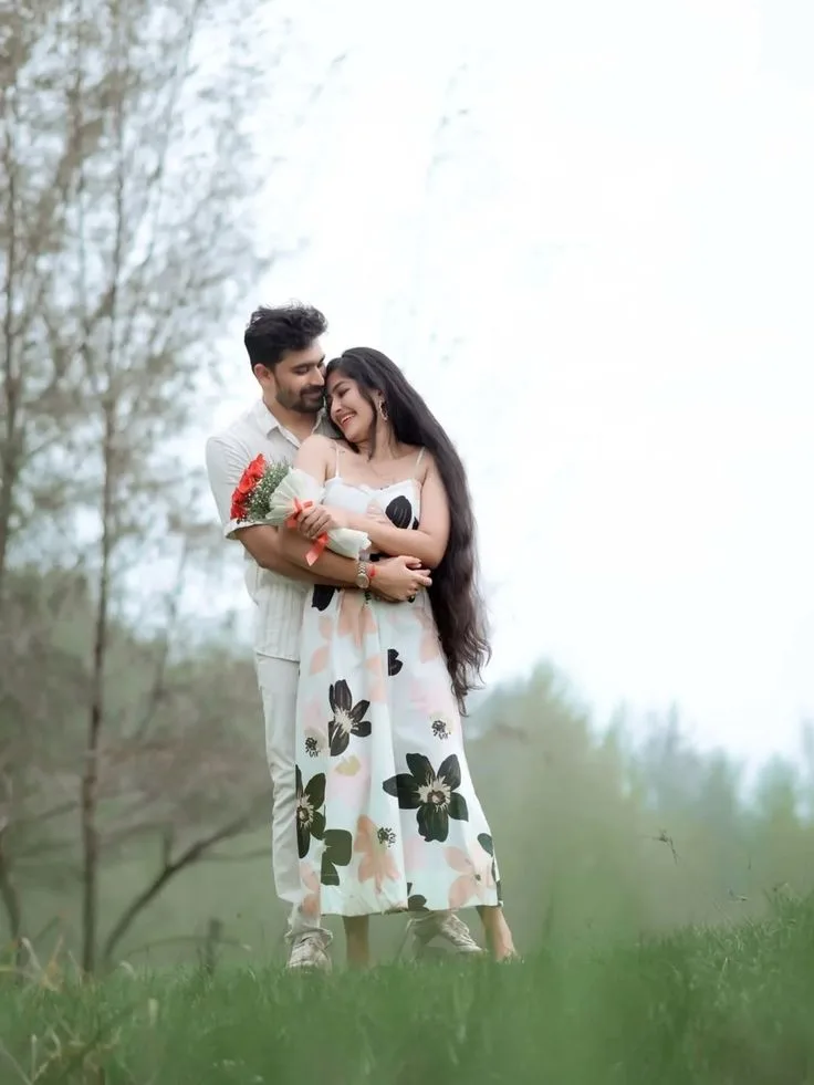 Romantic Outdoor Meadow Portrait of Young Indian Couple