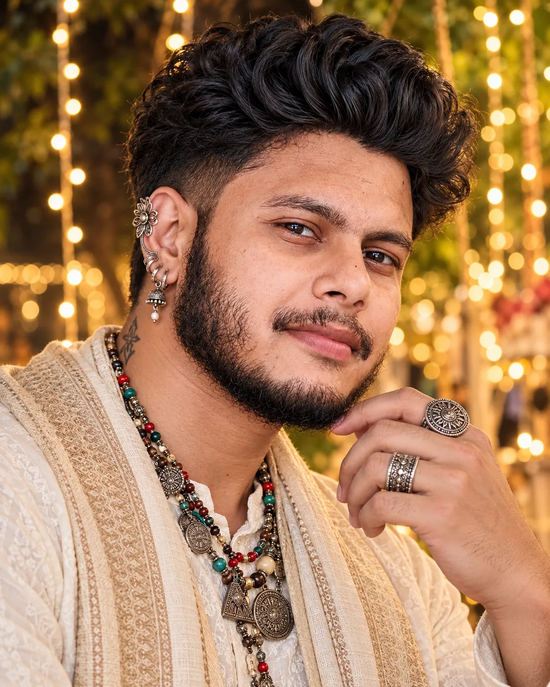 Create an ultra-realistic, high-end cinematic close-up portrait of a stylish young South Asian/Indian man, using the uploaded reference