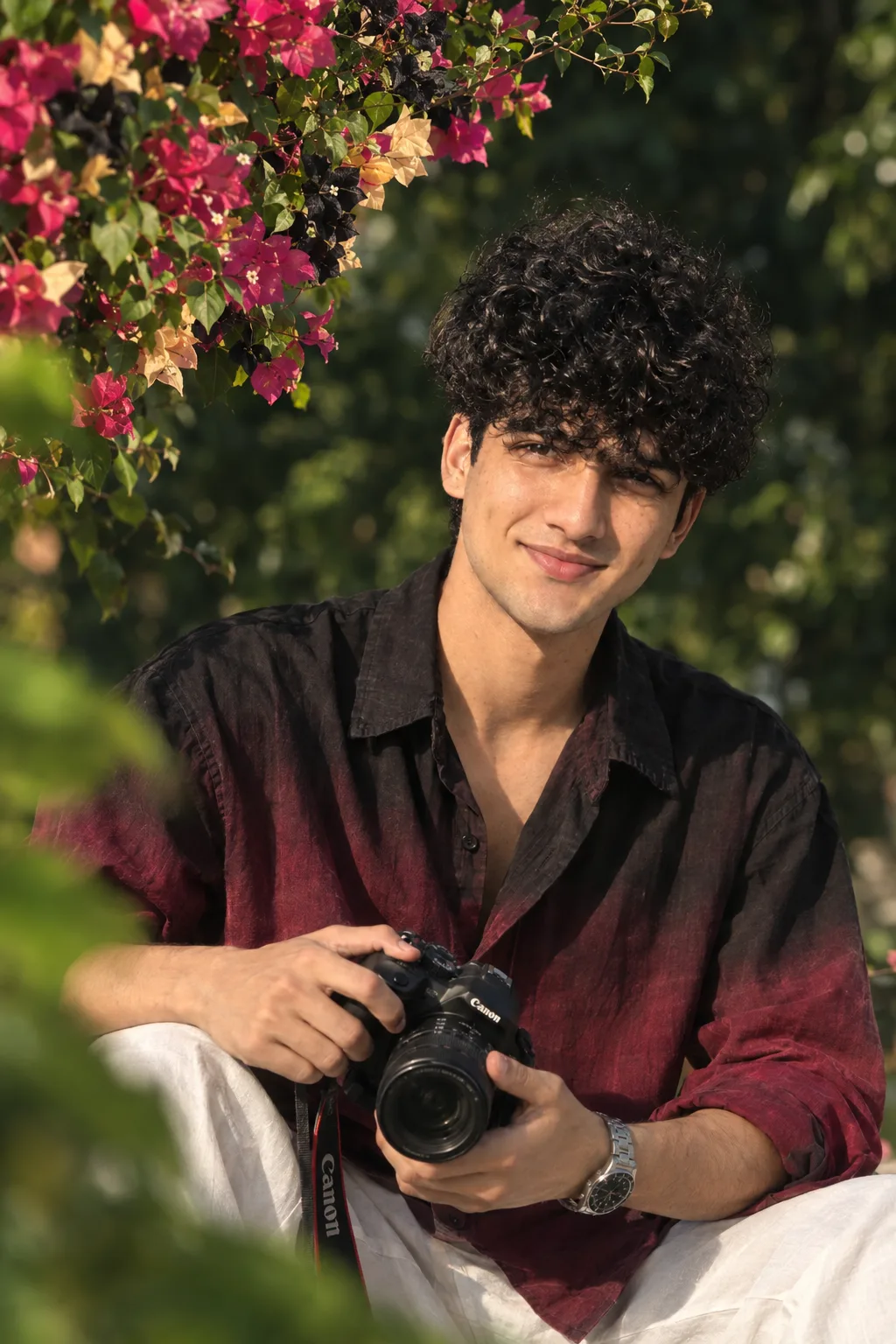 Create a 8k hyper-realistic dark green portrait cinematic image with dramatic smile actions.
