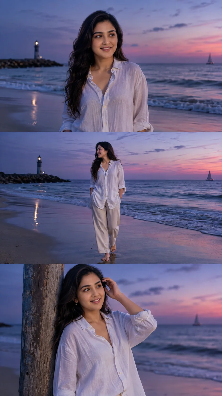 Create an ultra-photorealistic luxury fashion editorial photograph of the same adult woman from the provided reference image.