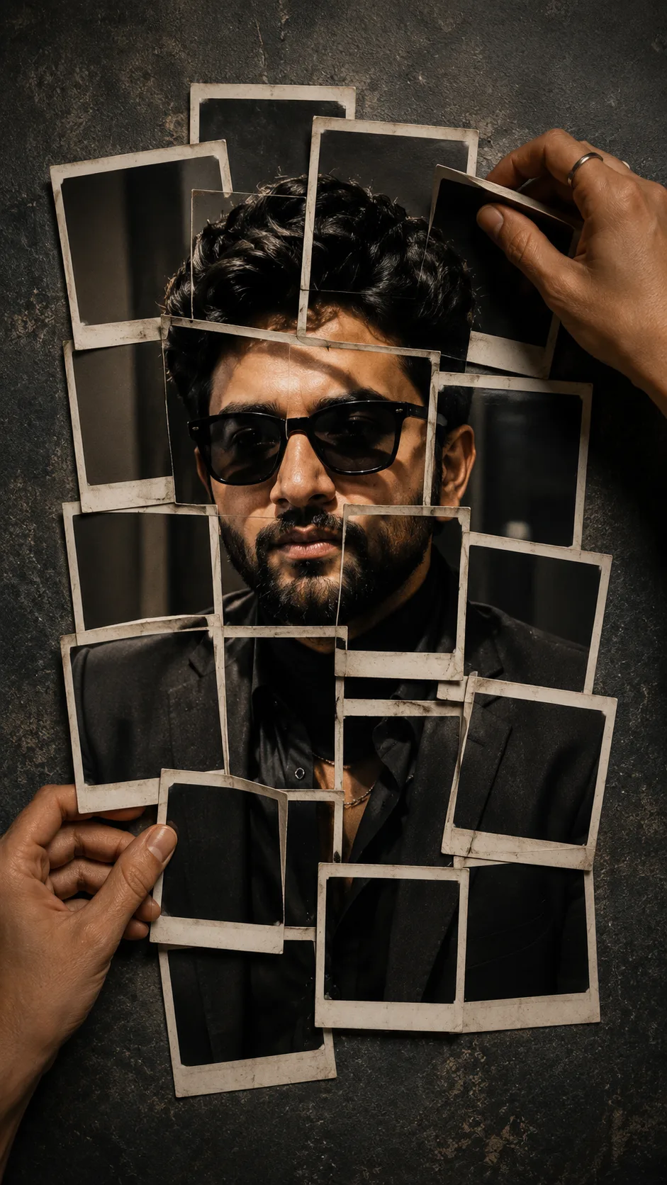 { "prompt_name": "Hyperrealistic Polaroid Photo Collage Portrait", "description": "A dramatic editorial portrait that transforms the