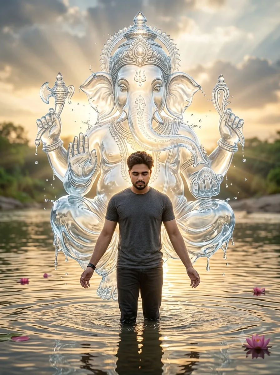 Transform my uploaded photo into a highly realistic, cinematic devotional scene.