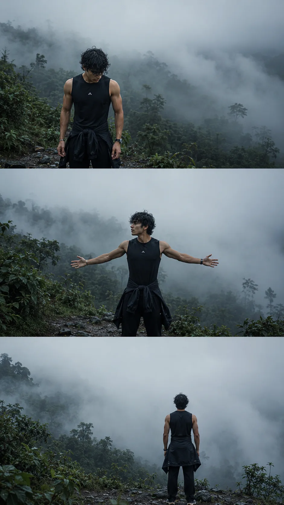 🎨 VISUAL STYLE Ultra-photorealistic cinematic outdoor photography × high-altitude trekking editorial × minimalist fitness campaign × moody