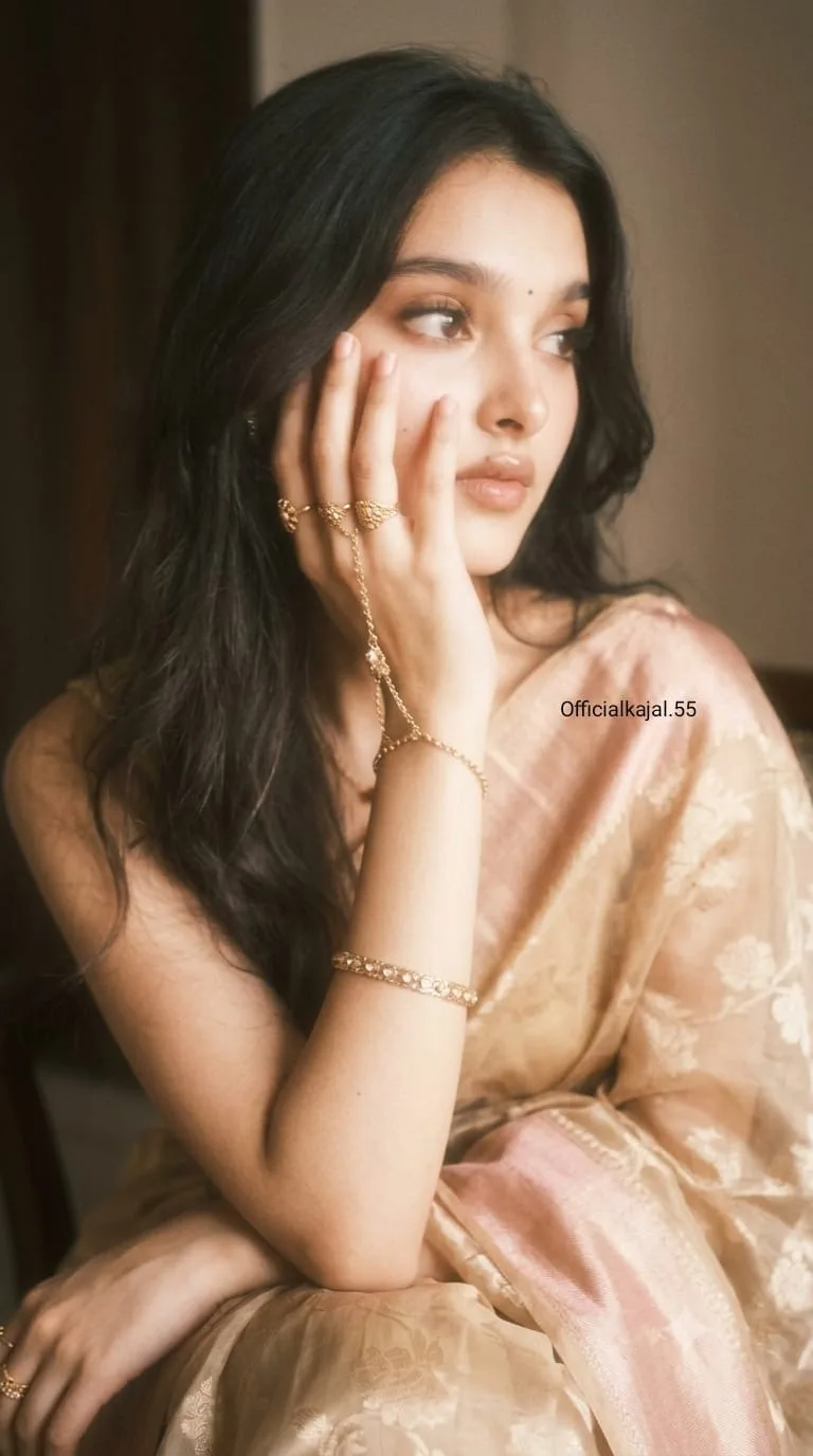 @Officialkajal.55 Ultra-realistic vintage retro portrait of a young South Asian woman, vertical 9:16, seated in a side-facing pose, head