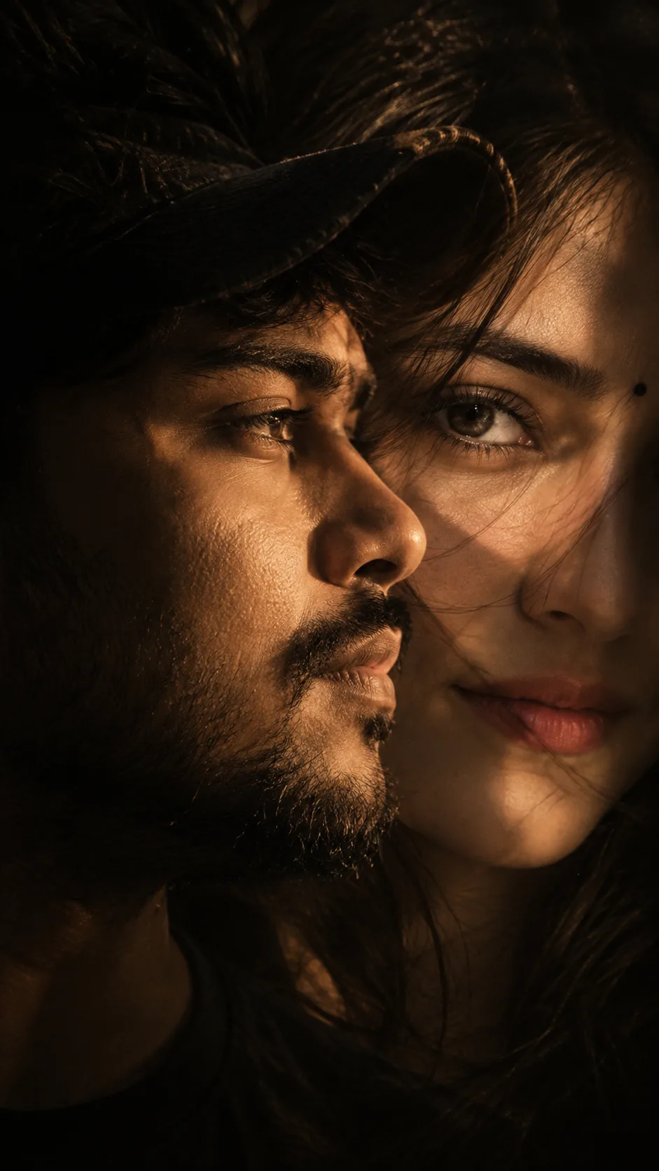Create an ultra-realistic cinematic double-exposure portrait using the TWO uploaded face photos as the PRIMARY IDENTITY REFERENCES.
