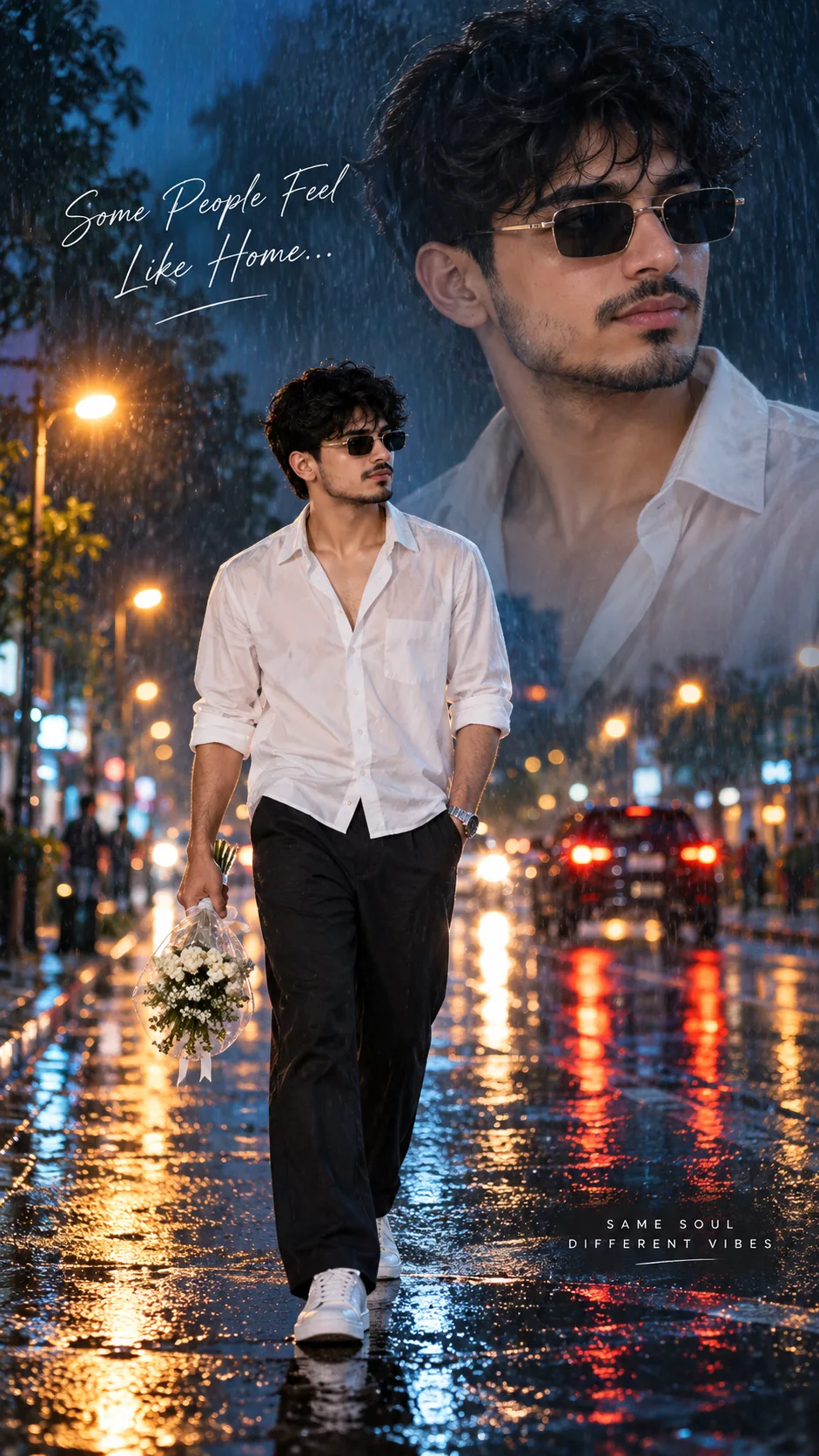 Exact Prompt Create an ultra-realistic, high-resolution cinematic rainy-night fashion portrait based exactly on the uploaded reference