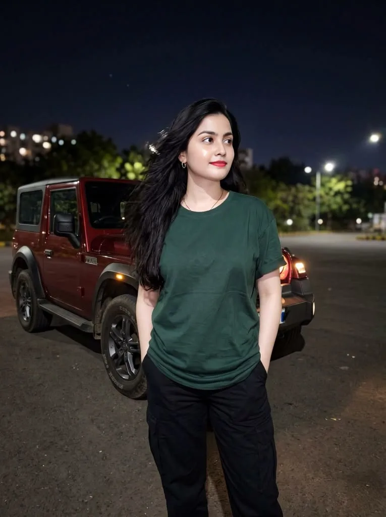 Create a highly realistic cinematic night portrait closely matching the reference image.