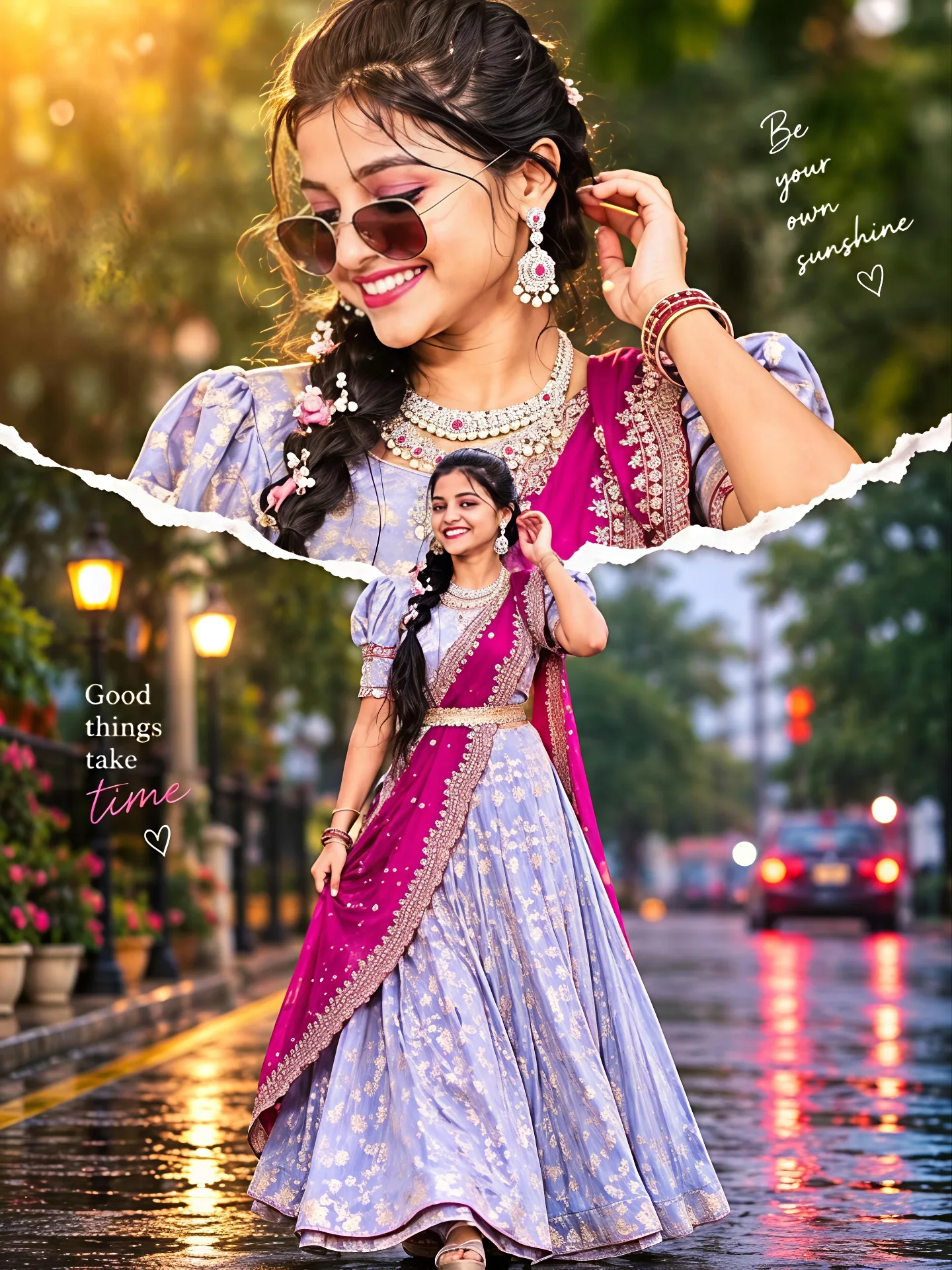 A photorealistic vertical composite portrait in exact 3:4 aspect ratio recreating the composition, framing, and dual-exposure torn-paper